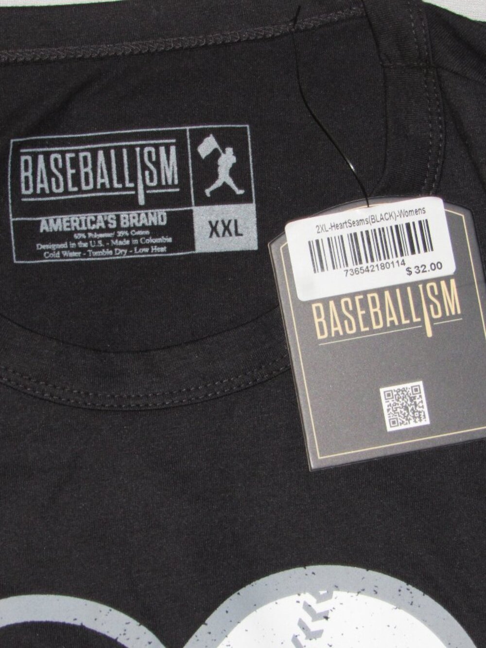 NWT Baseballism Baseball Heart Seams Black Short Sleeve T Shirt Women's XXL - Picture 4 of 4